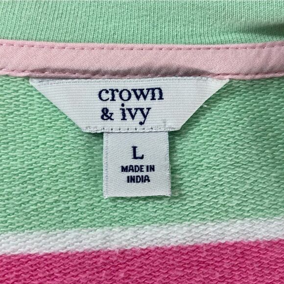 Crown & Ivy Top Women’s L Pastel Stripe Polo Shirt Colorful Casual Preppy - Picture 7 of 11